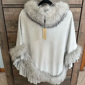 Jayley Collection Faux Suede and Faux Fur Poncho - One Size - Grey
